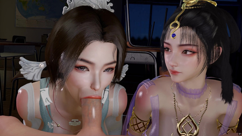 Why fuck so hard: 3D Two Horny Babes Sharing One Big Cock