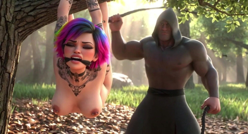 Anime Hentai: Une féministe poilue attachée et fouettée - domination masculine impitoyable