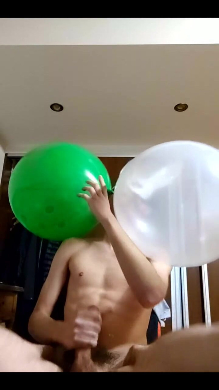 Floatie Boy: Bunny Looner Blowing up Big Balloons While Jerking off on...