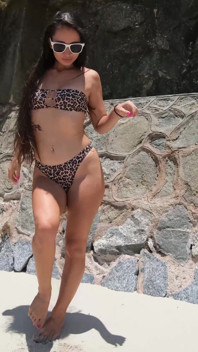 Huge Public Pissing Fountain in Sexy Bikini