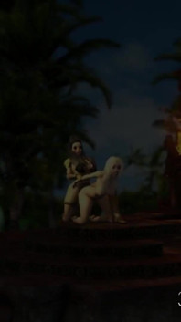 Amazons. A sexy blonde has anal sex with 3d hot dick-girl on the island