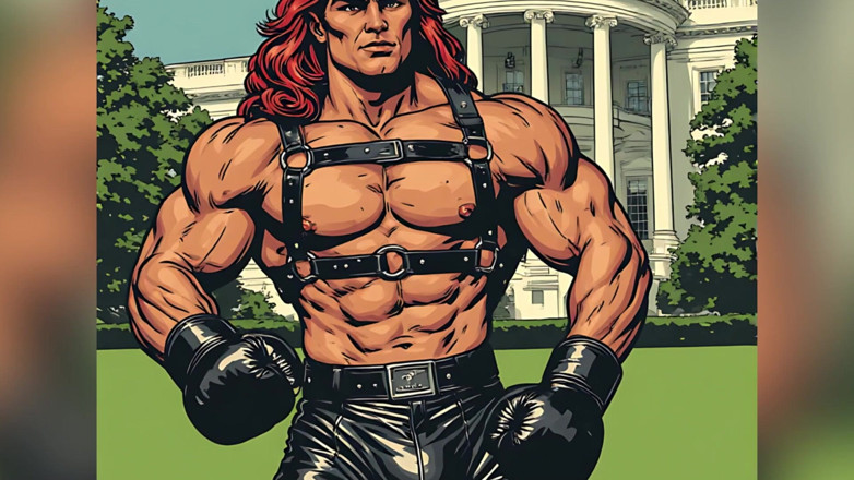 Erotic Man: White House Lawn Fighter Bulge Comic Style Art