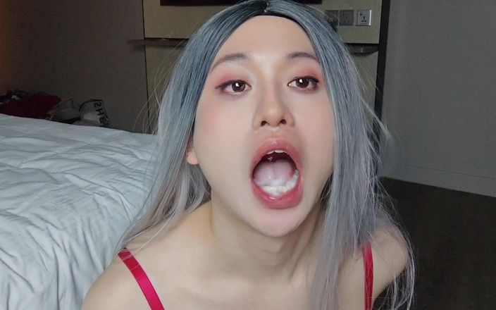 Asian Fem CD: G014 - Lola Gets Facefuck by 4 Into Huge Swallow!