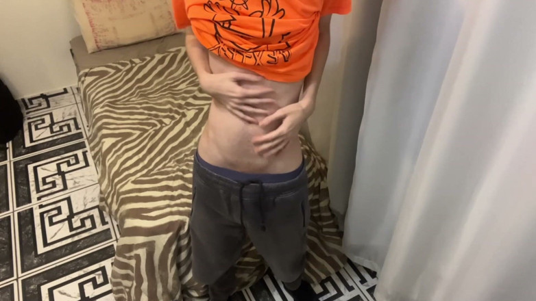 Kedoimath: Skinny Twink Pumps Cock in Dim Bathroom Light