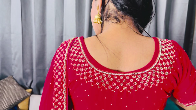 Desi Horny Savita: Dressed in a Full Indian Red Outfit and High Heels