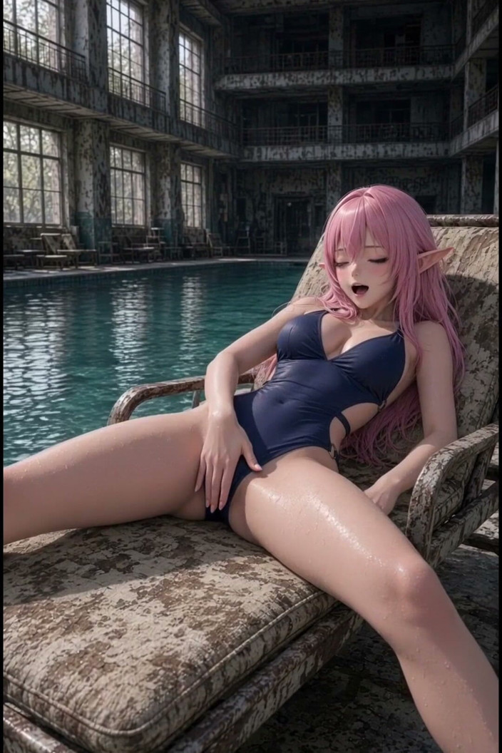 Wertstofsamler: Anime 3d đầy lông màu hồng trong bộ đồ bơi thủ dâm trong...