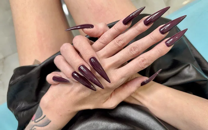 Julia domaina: Dark Purple Long Nails, Claws, Palms Spreading Very Wide, Skin...