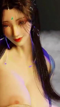 3D - stripper com peitos enormes provocando o pau grande para foder sua buceta molhada
