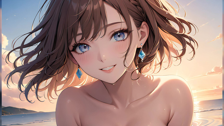 LustRender: Reflets pastel : une jeune femme magnifique avec un ciel doux...