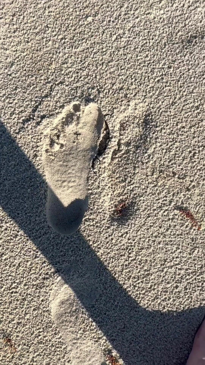 Peppermint Giantess: Comparând dimensiunea de 16 picioare cu sand print-uri la plajă