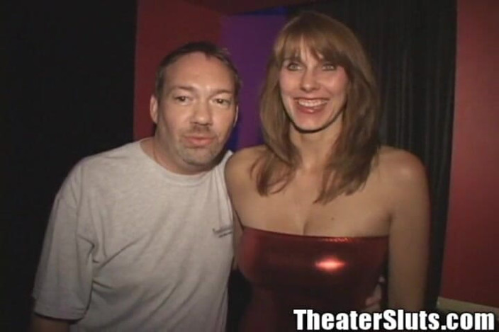 Theater Sluts: Horrid Fake Tits Slut Wife Karen Gangfuck in Porno Theater...