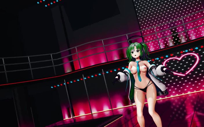 Smixix: Modrý archiv Yuuka Half Nahá Tanec Hentai Mmd 3D 2K tmavě zelené...