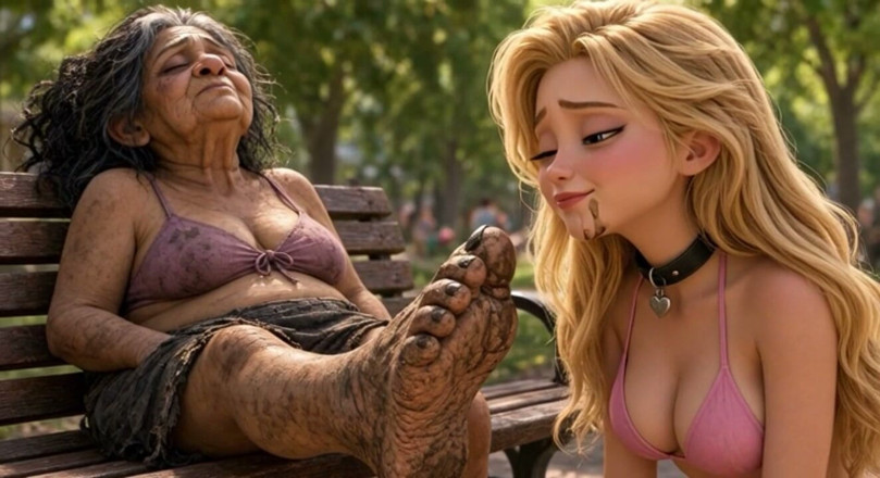 YOUR BEST FANTASY: 女性が公の場で汚れた街の足を舌で崇拝し、きれいにする
