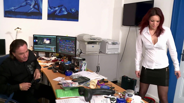 German Porn: Redhead girl enjoys big cock with the boss in the...