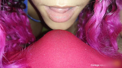 College-couple: Blowjob, titjob and handjob, all over underwear until he cum...