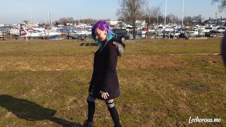 Lecherous: Alisha flashing and getting naked at the marina
