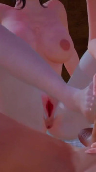 Hentai zajíčci dávají footjob ve trojce