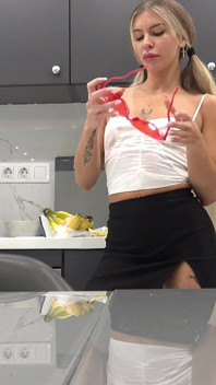 Super Hot Sexy Long Legs Blonde Takes off Her Panties to Show Her Tight Pussy Under Her Mini Skirt