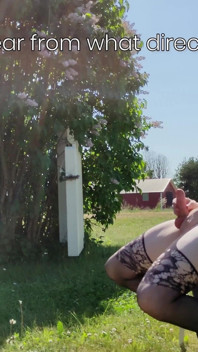 Risky Dildo Fucking Outdoors Lindfolded and Cumshot
