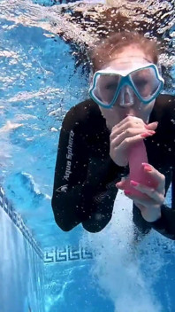 Wetsuit Underwater Dildo Blowjob - Neoprene Masked Suck Slut