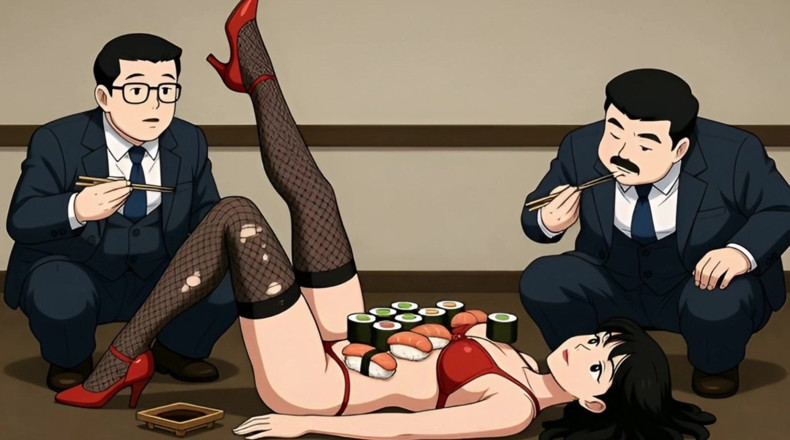 Octopussy Lovers Club: Dziewczyna z Sushi: Bogaci faceci jedzą jedzenie z seksownego ciała...