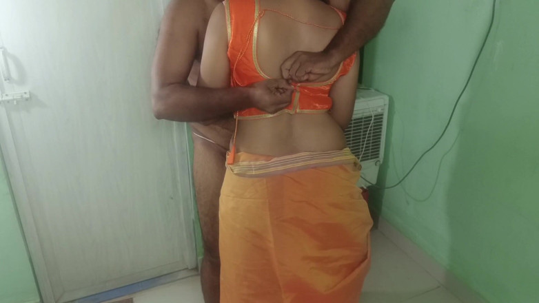 Wonder: Married Glamour Women Orange Saree Standing Position Romance
