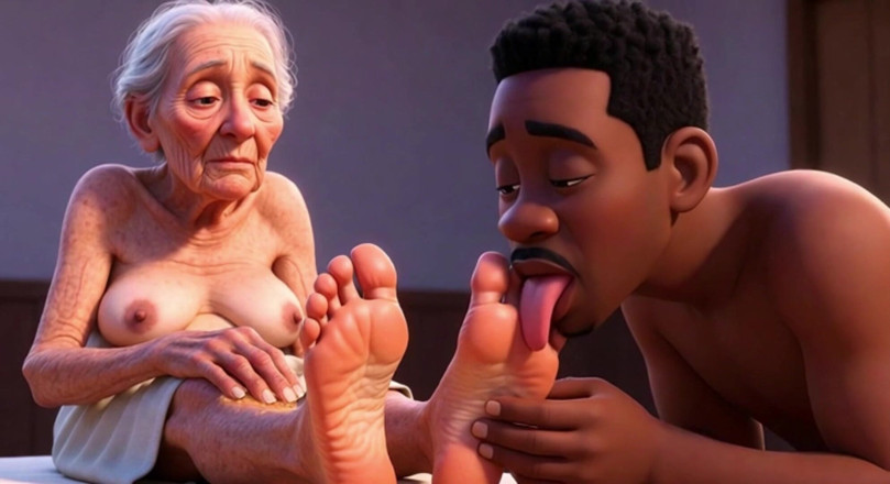 Anime Hentai: Elderly Granny Getting Feet Oiled &amp; Licked - Sole Licking Pleasure