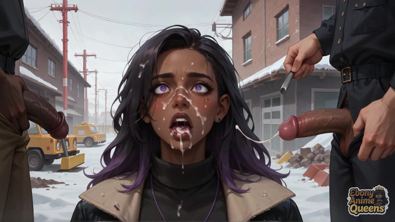 Ebony Anime Queens: Nejlepší ebenové šukání na zasněžené ulici! rozkoš fialové královny v ebony...
