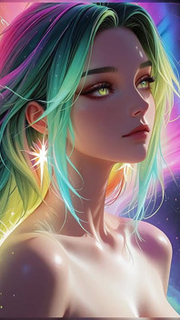 Cosmic Neon Beauty Portrait with Luminous Eyes Dreamlike Fantasy Ai Art Slideshow