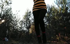 In the Forest. Golden Rain From Young Hairy Pussy
