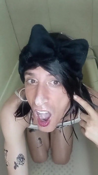 Crossdresser Dirnk Pee and Cum in Hole