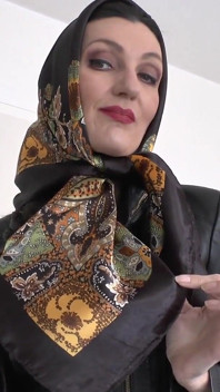 Satin Headscarf Fashion Show, Satin Headscarf and Leather Jacket, JOI Lady Victoria Valente