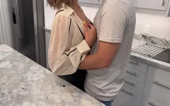 Wife Gets Pantyhose / Tights Ripped Then Fucked and Double Creampie in Kitchen by Husband and Friend