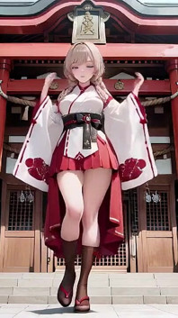 Forbidden Contrast Between Shrine & Bedroom, Wet Secrets Under Red & White Kimono.
