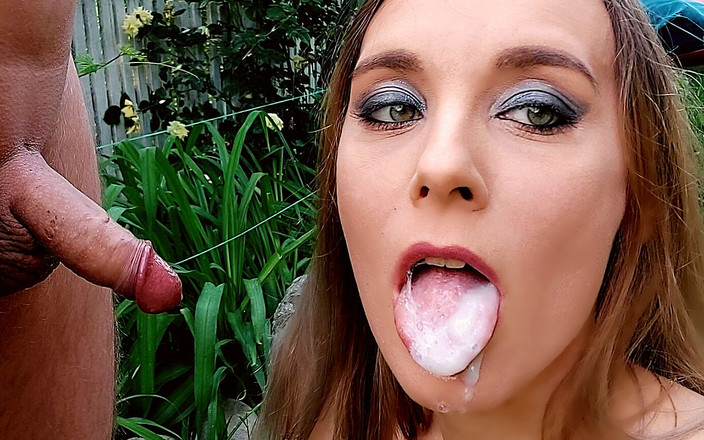 Naughty Adeline: Nedbalé kouření venku, spousta plivaní, slintání a orální creampie, zblízka