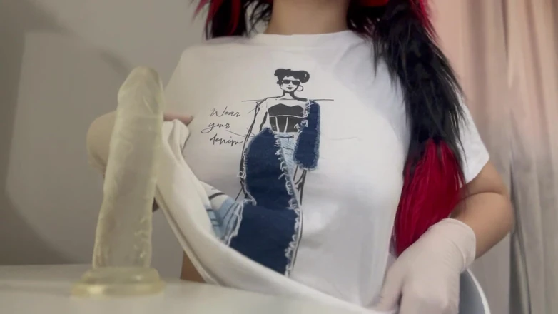 AmayaMori: I Play with the Dildo in Tight, White Medical Gloves