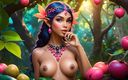 AI Girls: Beautiful Big Breasted Nude Elf Girl with Black Sapote