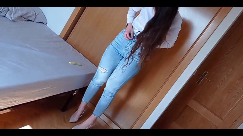 Shanaxnow: Teen in Jeans High Heels Blowjob Cum in Mouth Swallow....