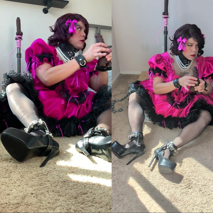 Sissy Candy: Maminsynek pokojówka w niewoli ssie i jebanie jej dildo