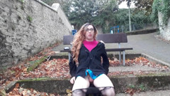 Crossdresser outdoor flashing and wanking thumbnail