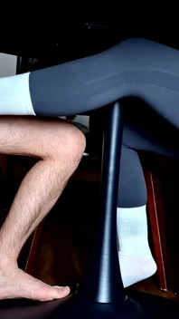 Sockjob Under the Table with Huge Cum in Panties