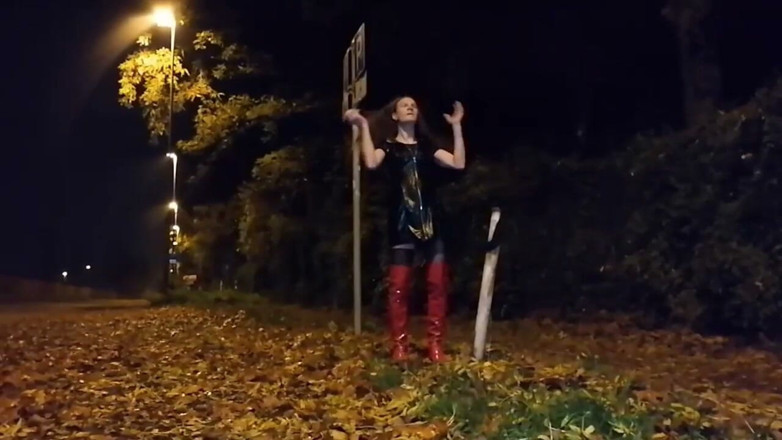 Slut Bella: Slutty Bella Strips Outdoors at Night and Plays with Herself
