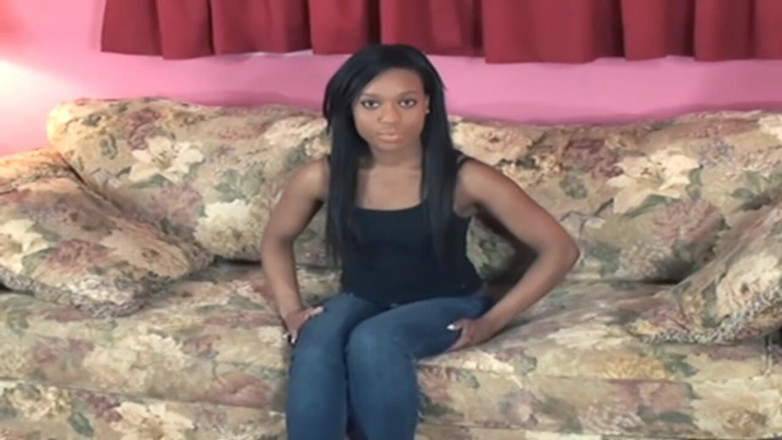 BANGORA RETRO CLUB: Seductive Ebony Babe Strips Naked on Couch Teasing Pussy