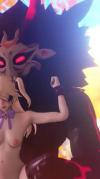 Genshin Impact's Fischl Fucked by Walking Mitachurl on a Harness Restraint Toy - Bondage Carry Fuck