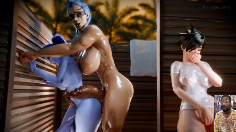 L6RD7BLU3 FUTA: Futa Cock Junker Queen šuká futa vdovce jako Tracer Masturbuje, Mléčná...