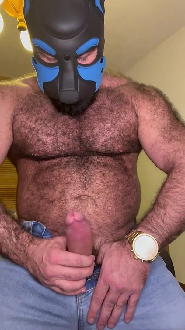 Muscle Gay Bear JOI with Mask, Big Cock, Cock Ring & Cumshot (Tyler Rex)