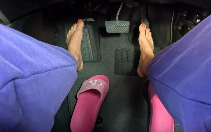 Emma Voyeur: Girl Driving Car Barefoot and Pressing the Pedal