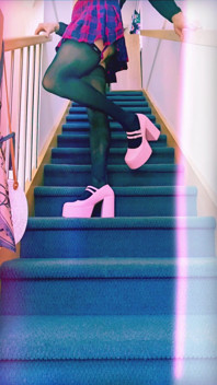 Dirty Crossdresser Teasing You on the Stairs, Down on All Fours Face Down Ass up, Walking in Her Slutty Pink Heels up and Down!