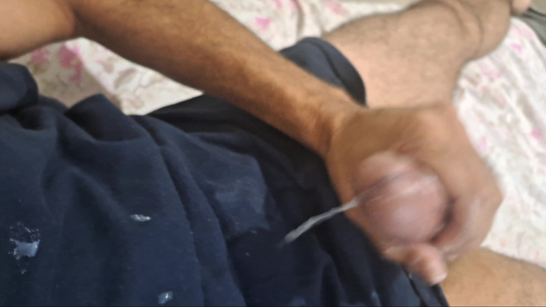 snappyblindfold3: Jerking off with His Cock Smeared with Cum, and Cumming...