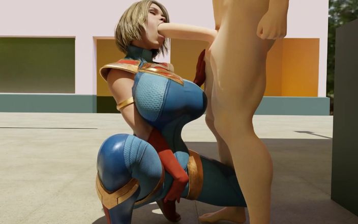 Velvixian 3D: 超级女郎在商店边吮吸鸡巴